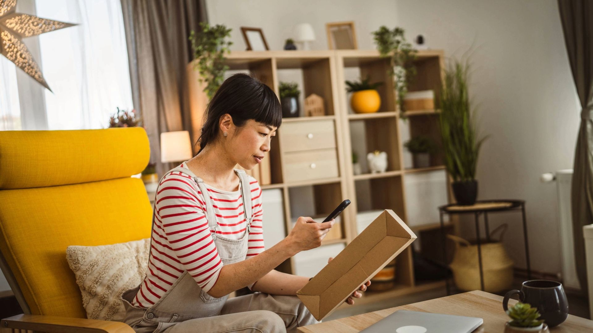 Woman scanning QR code